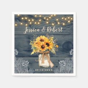 Rustic Sunflower Mason Jar Wedding Napkins