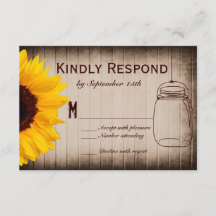 Rustic Sunflower Mason Jar Wedding RSVP Cards