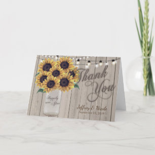 Rustic Sunflower Mason Jar Wedding Thank You Card