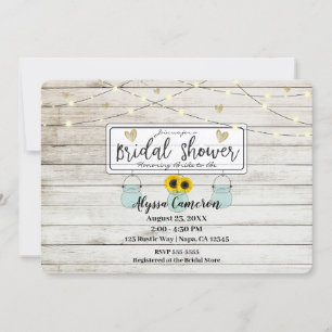 Rustic Sunflower Mason Jars & Lights Bridal Shower Invitation