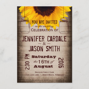 Rustic Sunflower Mason Jars Wedding Invitations