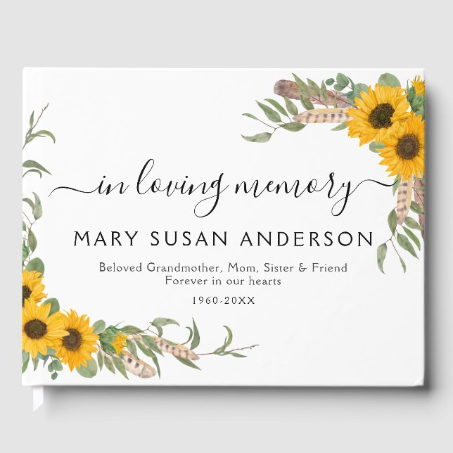 Rustic Sunflower Memorial Funeral Remembrance Guest Book (Front)