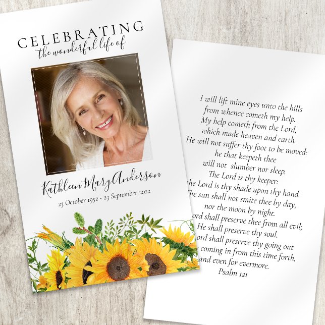 Rustic Sunflower Memorial Prayer Card (Creator Uploaded)