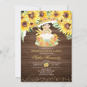 Rustic Sunflower Mexican Girl tres años Invitatio Invitation