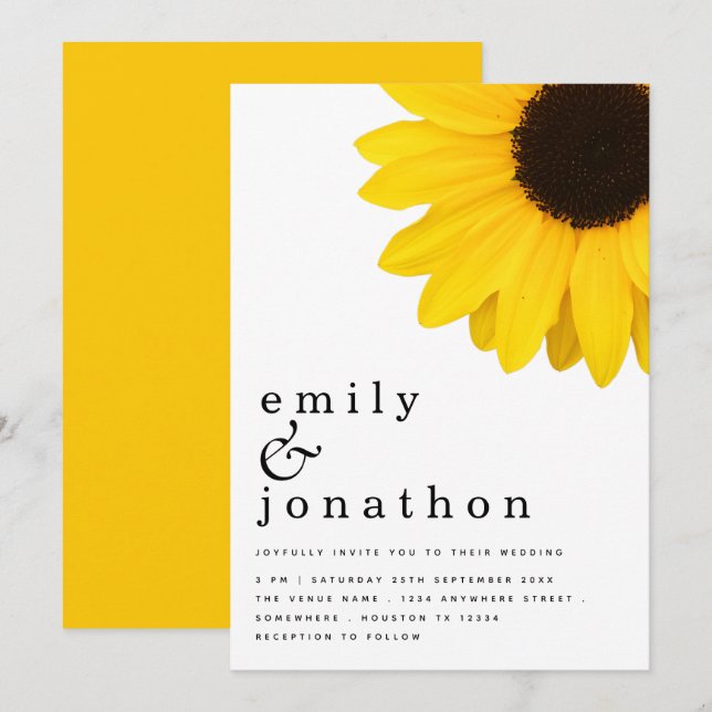 Rustic Sunflower Modern Typography Wedding Invitation (Front/Back)