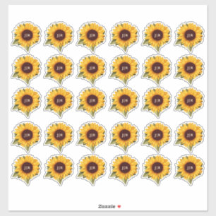 Rustic Sunflower Monogram Envelope Seal Sticker