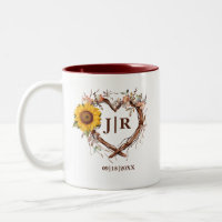 Rustic Sunflower Monogram Wedding Heart Branch