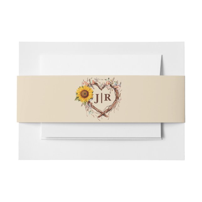 Rustic Sunflower Monogram Wedding Invitation Belly Invitation Belly Band (Front Example)