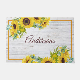 Rustic Sunflower Name Doormat