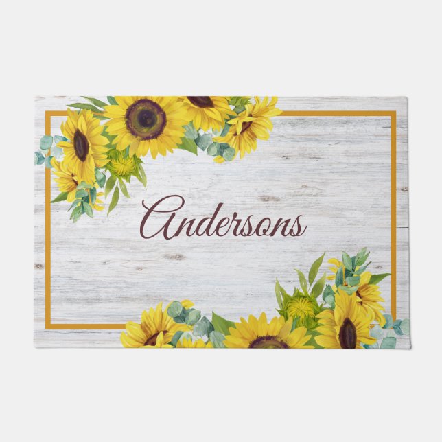 Rustic Sunflower Name Doormat (Front)