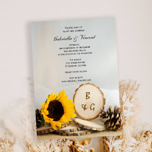 Rustic Sunflower Natural Woods Wedding Invitation