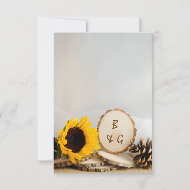 Rustic Sunflower Natural Woods Wedding Note Cards (Front)