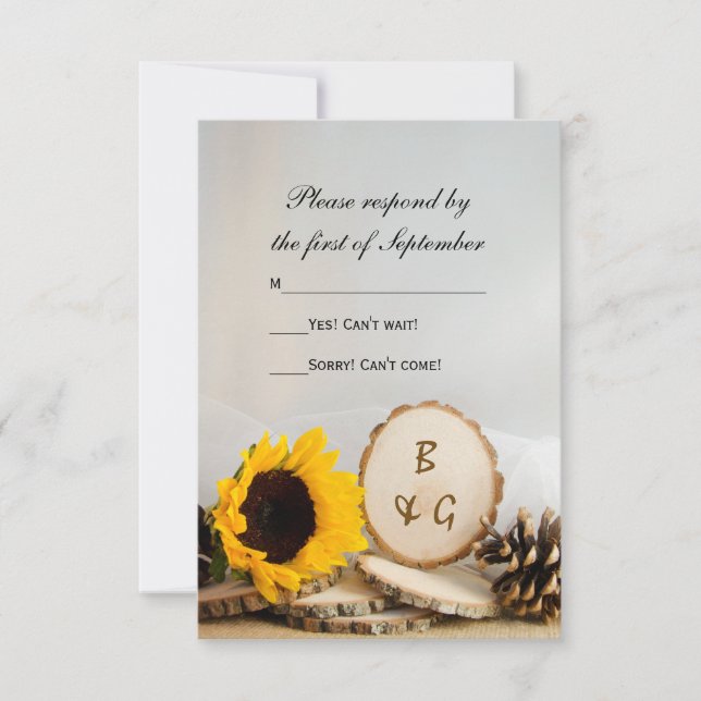 Rustic Sunflower Natural Woods Wedding RSVP Card (Front)