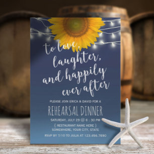 Rustic Sunflower Navy Blue Rehearsal Dinner Invitation
