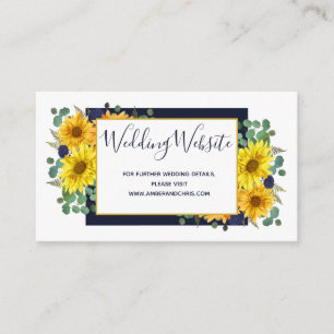 Rustic Sunflower Navy Blue Roses Wedding Website Enclosure Card