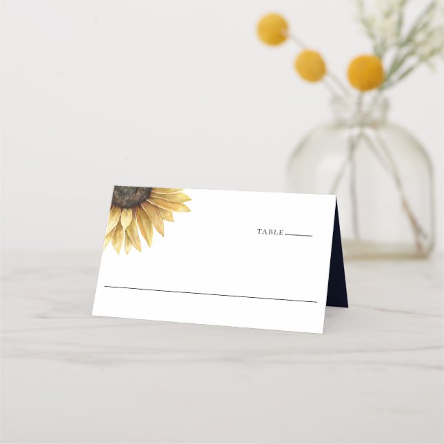 Rustic Sunflower Navy Blue Wedding Place Card (Front)