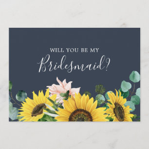 Rustic Sunflower   Navy Bridesmaid Proposal Card