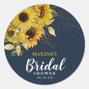 Rustic Sunflower Navy & Gold Bridal Shower Classic Round Sticker