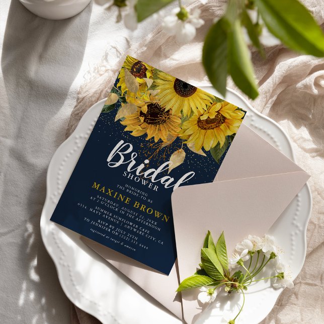 Rustic Sunflower, Navy & Gold Bridal Shower Invitation (Creator Uploaded)