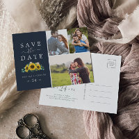 Rustic Sunflower Navy Photo Collage Save the Date