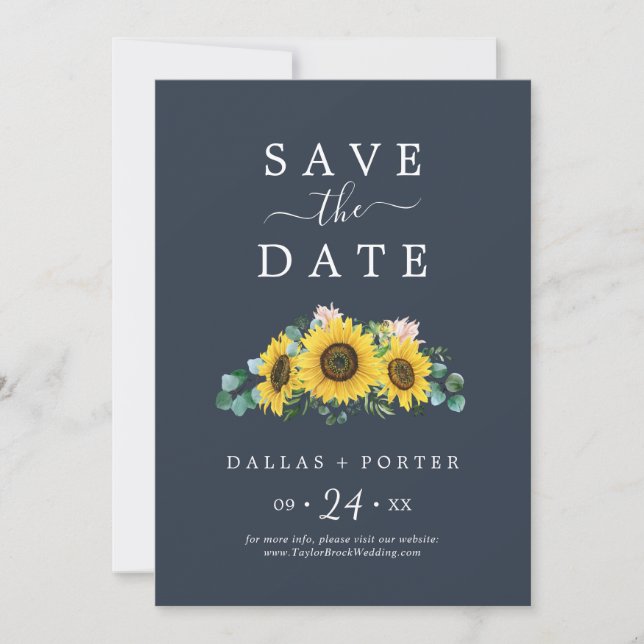 Rustic Sunflower | Navy Save the Date Card (Front)