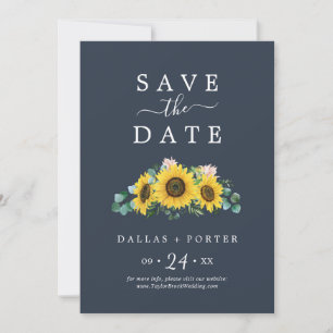 Rustic Sunflower Navy Save the Date Card