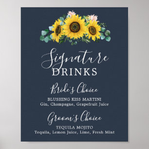 Rustic Sunflower Navy Signature Drinks Sign
