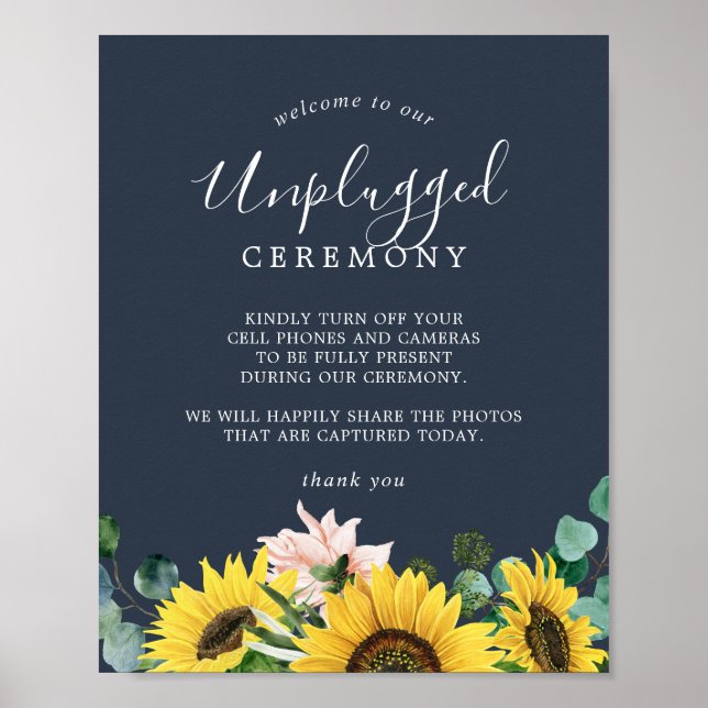 Rustic Sunflower | Navy Unplugged Ceremony Sign (Front)