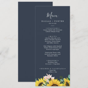 Rustic Sunflower   Navy Wedding Dinner Menu