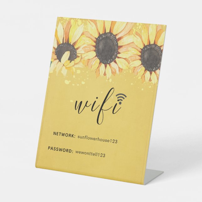 Rustic Sunflower Network WiFi Password Pedestal Si Sign (Front)