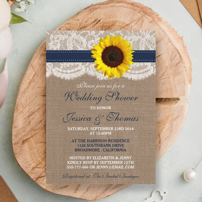 Rustic Sunflower On Burlap & Lace Wedding Shower Invitation (Creator Uploaded)