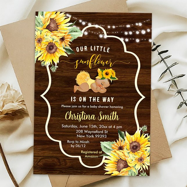 Rustic Sunflower On The Way Girl Baby Shower Invitation (Creator Uploaded)