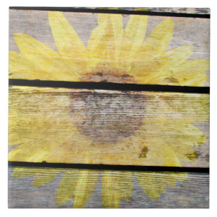 Rustic Sunflower On Wood Tile