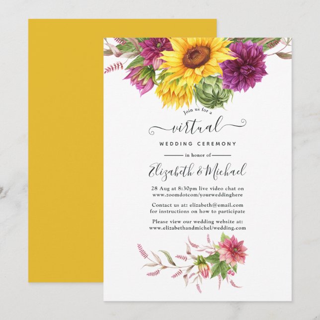 Rustic Sunflower Online Virtual Wedding Invitation (Front/Back)