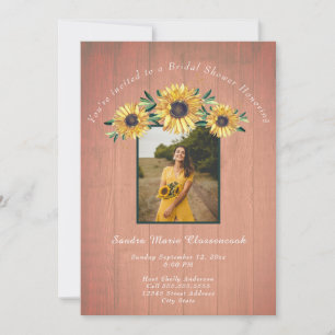 Rustic Sunflower Peach Wood Wedding Bridal Shower Invitation