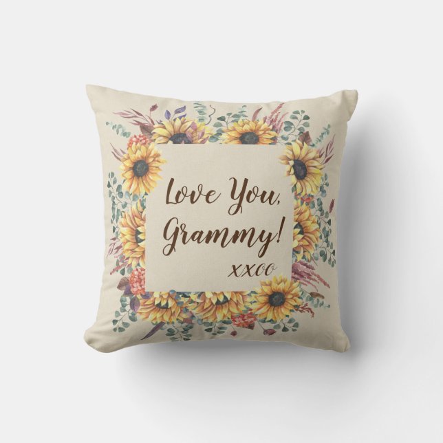Rustic Sunflower Personalised Grammy Throw Pillow (Front)