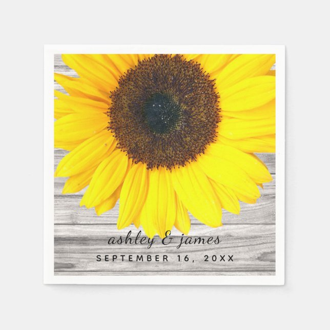 Rustic Sunflower Personalised Party Paper Napkin (Front)