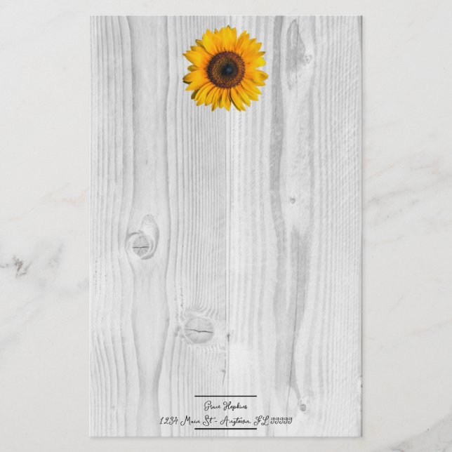 Rustic Sunflower Personalised Stationery (Front)