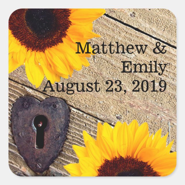 Rustic Sunflower Personalised Wedding Stickers (Front)