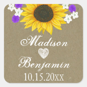 Rustic Sunflower Personalised Wedding Stickers