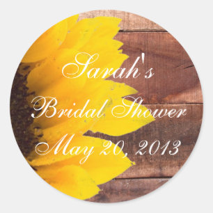 Rustic Sunflower Photo Bridal Shower Classic Round Sticker