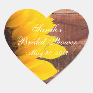 Rustic Sunflower Photo Bridal Shower Heart Sticker