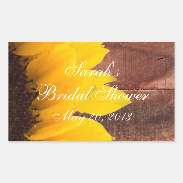 Rustic Sunflower Photo Bridal Shower Rectangular Sticker (Front)