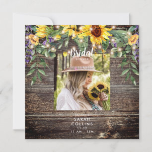Rustic Sunflower Photo Bridal Shower Square Invita Invitation