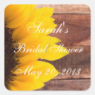 Rustic Sunflower Photo Bridal Shower Square Sticker