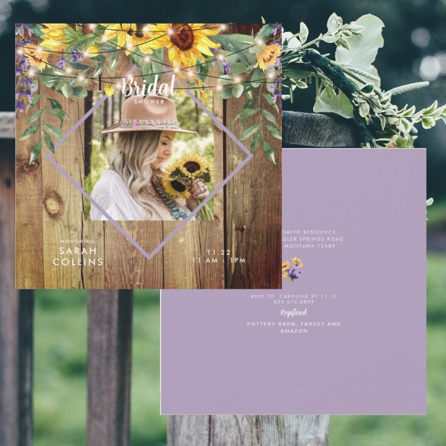 Rustic Sunflower Photo Bridal Shower Wood Invitation (Creator Uploaded)