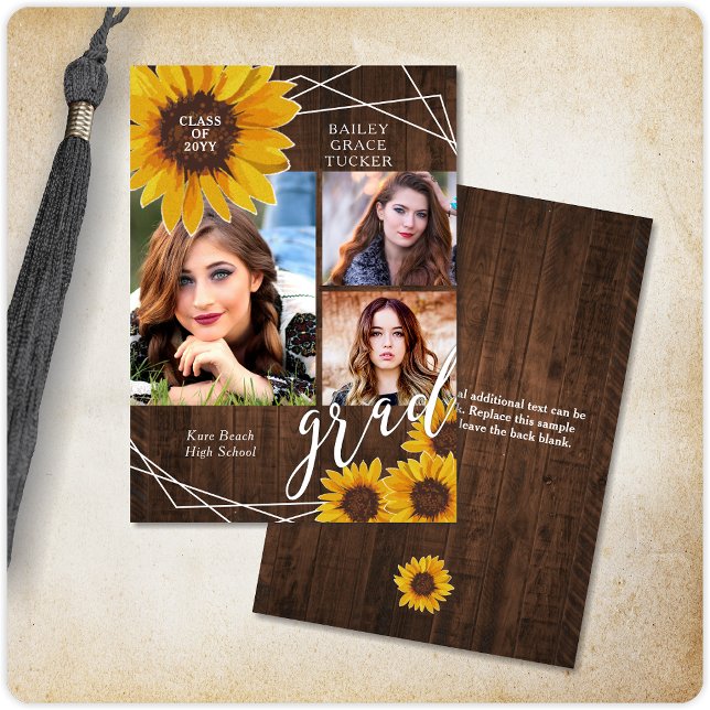 Rustic Sunflower Photo Collage Graduation Announcement (Creator Uploaded)