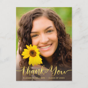 Rustic Sunflower Photo Graduation Thank You Postcard