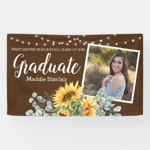 Rustic Sunflower Photo String Lights Graduation Banner