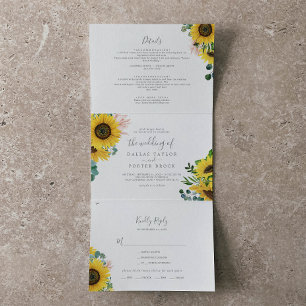 Rustic Sunflower Photo Wedding All In One Tri-Fold Invitation